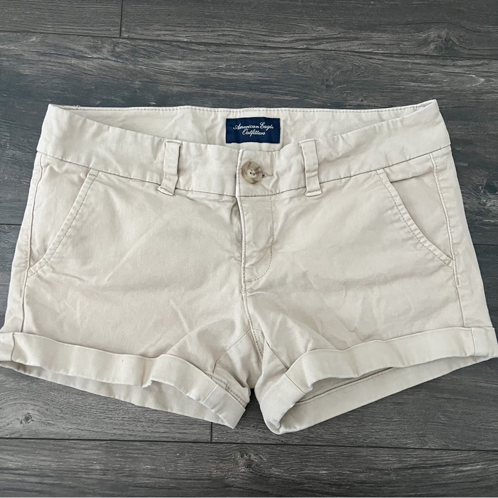 American Eagle tan shorts with eagle embroidery